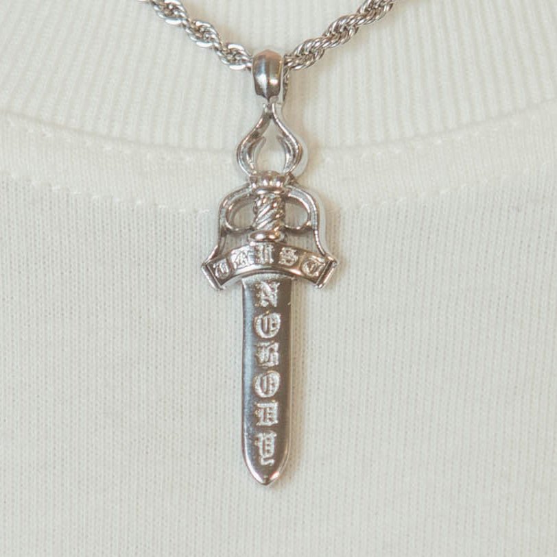 Trust Nobody Dagger Pendant - White Gold - Cernucci